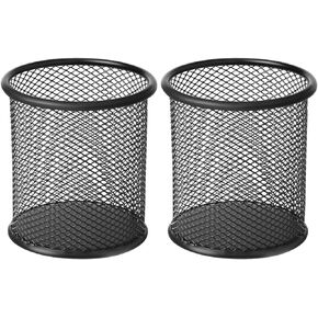2 Pack Mesh Metal Pen Holder for Desk, 3.54×3.85IN Pencil Holder Workspace Organizers for School Office- Desk Accessories & Storage Products, Black