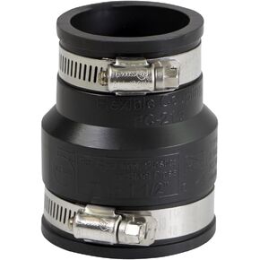 Flexible PVC Rubber Reducing Coupling with Stainless Steel Clamps, 2.4" x 1.9" Inner Diameter for 2" x 1-1/2" Nominal Pipe, Black