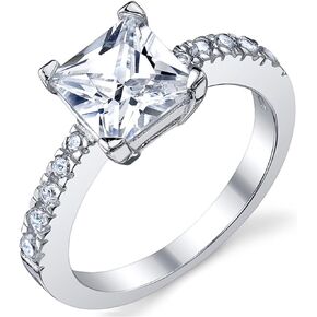 1.25 Carat Princess Cut Cubic Zirconia CZ Sterling Silver 925 Engagement, Wedding Ring Sizes 5 to 8