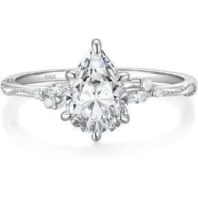 EAMTI 2CT 925 Sterling Silver Engagement Rings Pear Cut Wedding Teardrop Bridal Rings Halo Cubic Zirconia Promise Rings for Women Size 3-11