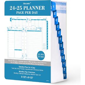 Planner Refills 2025-2026 – Jul.2025 - Jun.2026, 2025-2026 Planner Refills, Two Pages Per Day Daily ＆ Monthly Planner, 8.38" x 5.51", Ring-Bound Day Planner with Tabs