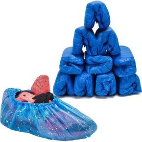 Shoe Covers Disposable Non Slip: Pack of 300 (150 Pairs) - TOOSOFt Booties for Shoes Covers Waterproof - Extra Large Disposable Shoe Covers Plastic - Blue Boot Covers Disposable for Indoors.