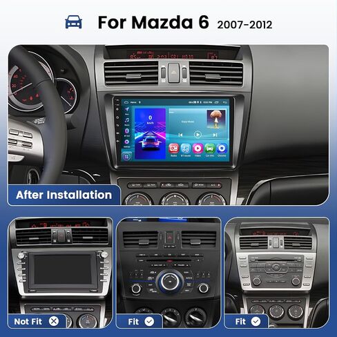 [2G+64G] Hikity 2024 New Android 13 Stereo for Mazda 6 2007-2012, 9 Inch Touch Screen Wireless Apple Carplay Android Auto GPS Navigation Car Radio with WiFi Bluetooth Backup Camera in Saudi Arabia