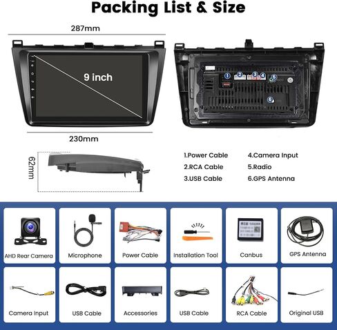 [2G+64G] Hikity 2024 New Android 13 Stereo for Mazda 6 2007-2012, 9 Inch Touch Screen Wireless Apple Carplay Android Auto GPS Navigation Car Radio with WiFi Bluetooth Backup Camera in Saudi Arabia