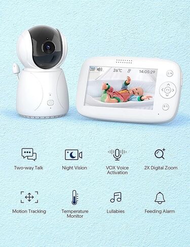 Baby Monitor with Camera, Pet Smart Camera with 2-Way Talk, Motion Tracking, Motion and Sound Detection, 2.4" TFT Display Home Security Cam,Indoor in Saudi Arabia