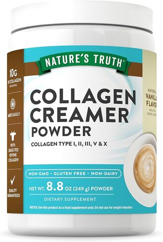 Nature's Truth Collagen Creamer for Coffee | 8.8 oz | Vanilla Flavor | Grass Fed Collagen Peptide Type I, II, III, V & X | Non-GMO & Gluten Free Protein Powder Supplement in Saudi Arabia