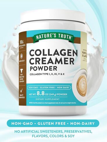 Nature's Truth Collagen Creamer for Coffee | 8.8 oz | Vanilla Flavor | Grass Fed Collagen Peptide Type I, II, III, V & X | Non-GMO & Gluten Free Protein Powder Supplement in Saudi Arabia