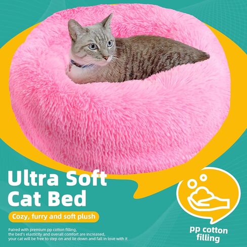 Cat Dog Beds for Indoor Cats， Fluffy Round Removable Cat Bed，Waterproof Non-Slip Self-Heating Pet Bed (Large, Dark Grey) in Saudi Arabia