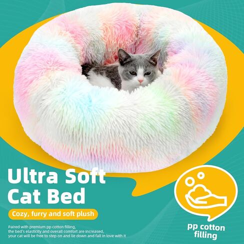 Cat Dog Beds for Indoor Cats， Fluffy Round Removable Cat Bed，Waterproof Non-Slip Self-Heating Pet Bed (Large, Dark Grey) in Saudi Arabia