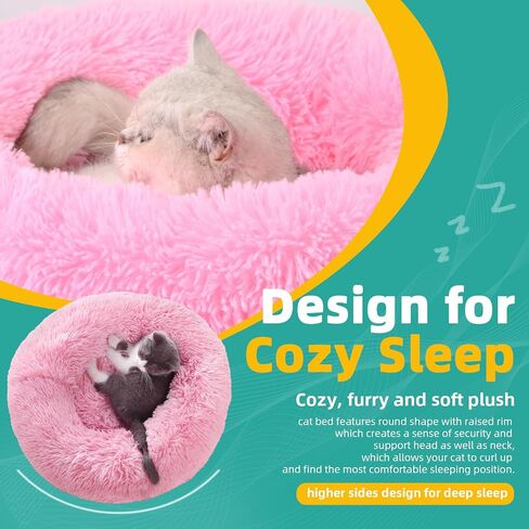 Cat Dog Beds for Indoor Cats， Fluffy Round Removable Cat Bed，Waterproof Non-Slip Self-Heating Pet Bed (Large, Dark Grey) in Saudi Arabia