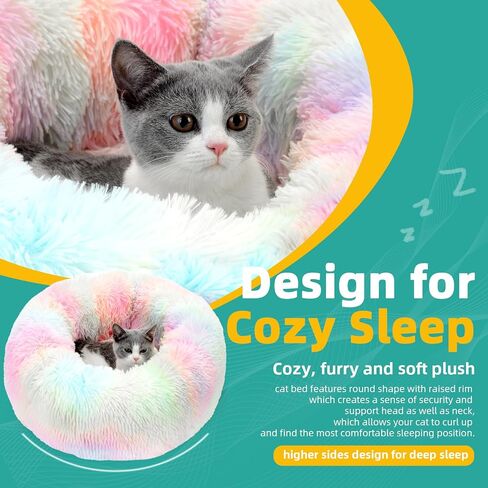 Cat Dog Beds for Indoor Cats， Fluffy Round Removable Cat Bed，Waterproof Non-Slip Self-Heating Pet Bed (Large, Dark Grey) in Saudi Arabia