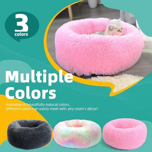 Cat Dog Beds for Indoor Cats， Fluffy Round Removable Cat Bed，Waterproof Non-Slip Self-Heating Pet Bed (Large, Dark Grey) in Saudi Arabia