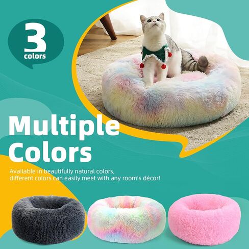 Cat Dog Beds for Indoor Cats， Fluffy Round Removable Cat Bed，Waterproof Non-Slip Self-Heating Pet Bed (Large, Dark Grey) in Saudi Arabia