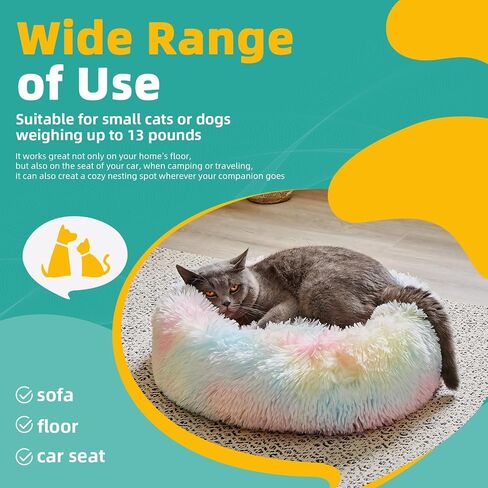 Cat Dog Beds for Indoor Cats， Fluffy Round Removable Cat Bed，Waterproof Non-Slip Self-Heating Pet Bed (Large, Dark Grey) in Saudi Arabia