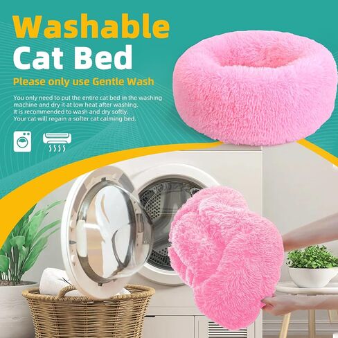 Cat Dog Beds for Indoor Cats， Fluffy Round Removable Cat Bed，Waterproof Non-Slip Self-Heating Pet Bed (Large, Dark Grey) in Saudi Arabia