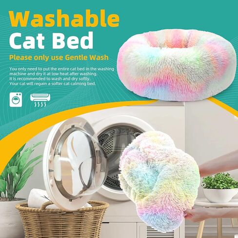 Cat Dog Beds for Indoor Cats， Fluffy Round Removable Cat Bed，Waterproof Non-Slip Self-Heating Pet Bed (Large, Dark Grey) in Saudi Arabia