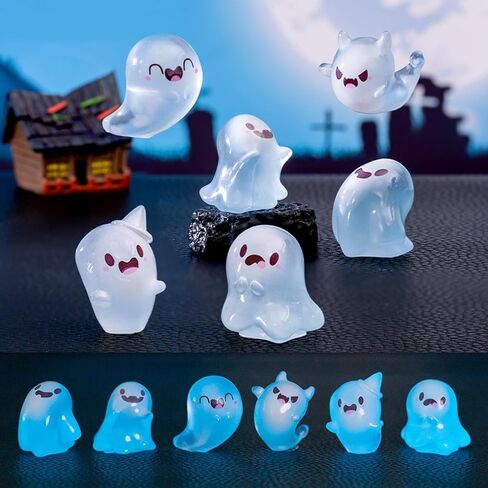 Mini Resin Ghosts Glow in The Dark Set, Dollhouse Miniature Tiny Ghosts Figurines, Mini Glowing Resin Decor, Cute Stuff Accessories for Party,Cake,Fairy Garden Halloween Decorations - 6 Pcs in Kuwait