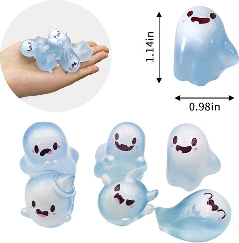 Mini Resin Ghosts Glow in The Dark Set, Dollhouse Miniature Tiny Ghosts Figurines, Mini Glowing Resin Decor, Cute Stuff Accessories for Party,Cake,Fairy Garden Halloween Decorations - 6 Pcs in Kuwait