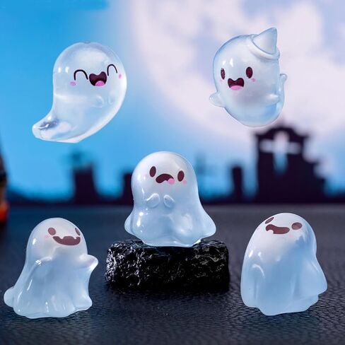 Mini Resin Ghosts Glow in The Dark Set, Dollhouse Miniature Tiny Ghosts Figurines, Mini Glowing Resin Decor, Cute Stuff Accessories for Party,Cake,Fairy Garden Halloween Decorations - 6 Pcs in Kuwait