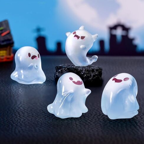 Mini Resin Ghosts Glow in The Dark Set, Dollhouse Miniature Tiny Ghosts Figurines, Mini Glowing Resin Decor, Cute Stuff Accessories for Party,Cake,Fairy Garden Halloween Decorations - 6 Pcs in Kuwait