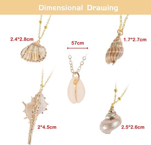 5Pcs Shell Necklace,Natural Seashell Scallop Conch Shell Pendant Necklace with Gold Edge,Adjustable Simple Seashell Necklace Beach Sea Shell Necklace,Handmade Seashell Jewelry Gifts for Women Girls in Saudi Arabia