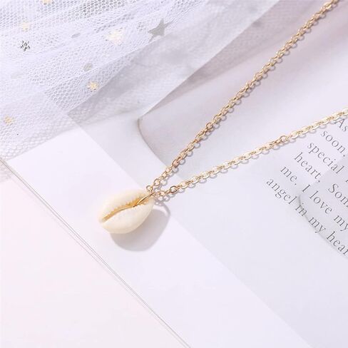 5Pcs Shell Necklace,Natural Seashell Scallop Conch Shell Pendant Necklace with Gold Edge,Adjustable Simple Seashell Necklace Beach Sea Shell Necklace,Handmade Seashell Jewelry Gifts for Women Girls in Saudi Arabia