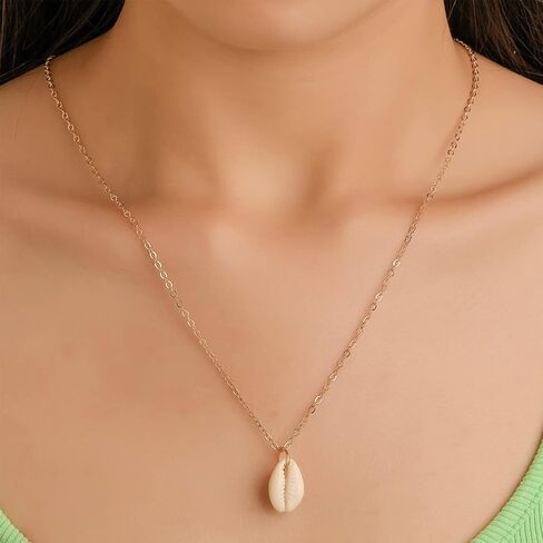 5Pcs Shell Necklace,Natural Seashell Scallop Conch Shell Pendant Necklace with Gold Edge,Adjustable Simple Seashell Necklace Beach Sea Shell Necklace,Handmade Seashell Jewelry Gifts for Women Girls in Saudi Arabia
