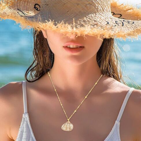 5Pcs Shell Necklace,Natural Seashell Scallop Conch Shell Pendant Necklace with Gold Edge,Adjustable Simple Seashell Necklace Beach Sea Shell Necklace,Handmade Seashell Jewelry Gifts for Women Girls in Saudi Arabia
