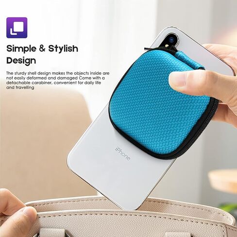 Earbud Case Hard EVA Earphone Carrying Cell Phone Accessories Storage Bag with Carabiner for Airpods Headset Flash Drive Charging Cable Key Wall Charger USB Adapter (Blue 2Pack) in Saudi Arabia