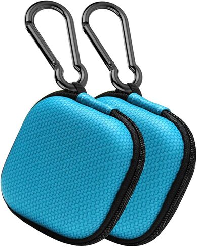 Earbud Case Hard EVA Earphone Carrying Cell Phone Accessories Storage Bag with Carabiner for Airpods Headset Flash Drive Charging Cable Key Wall Charger USB Adapter (Blue 2Pack) in Saudi Arabia