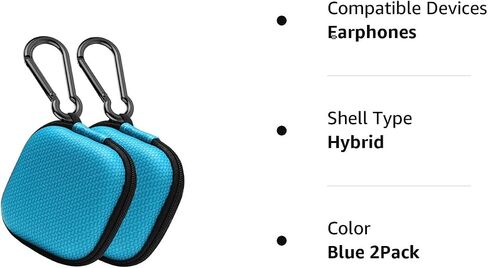 Earbud Case Hard EVA Earphone Carrying Cell Phone Accessories Storage Bag with Carabiner for Airpods Headset Flash Drive Charging Cable Key Wall Charger USB Adapter (Blue 2Pack) in Saudi Arabia