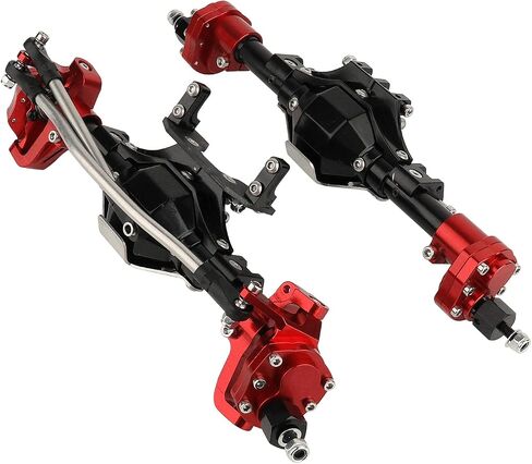 محور البوابة الأمامي والخلفي بآلة CNC مع ترس 8T 29T لسيارة زاحفة 1/10 RC المحورية SCX10 & SCX10 II 90046 90047 D90 RC4WD (فضي-أحمر) in Kuwait