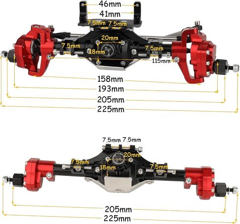 محور البوابة الأمامي والخلفي بآلة CNC مع ترس 8T 29T لسيارة زاحفة 1/10 RC المحورية SCX10 & SCX10 II 90046 90047 D90 RC4WD (فضي-أحمر) in Kuwait