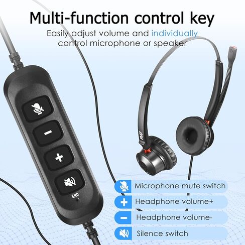 سماعة رأس ستيريو USB مع خاصية إلغاء الضوضاء البيئية (ENC)، ​​سماعة رأس سلكية مع ميكروفون، سماعة مركز الاتصال للكمبيوتر المحمول - أسود in Kuwait