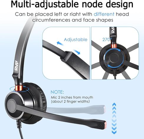 سماعة رأس ستيريو USB مع خاصية إلغاء الضوضاء البيئية (ENC)، ​​سماعة رأس سلكية مع ميكروفون، سماعة مركز الاتصال للكمبيوتر المحمول - أسود in Kuwait