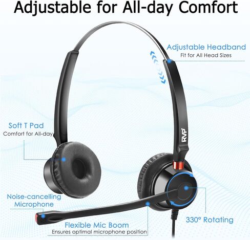 سماعة رأس ستيريو USB مع خاصية إلغاء الضوضاء البيئية (ENC)، ​​سماعة رأس سلكية مع ميكروفون، سماعة مركز الاتصال للكمبيوتر المحمول - أسود in Kuwait
