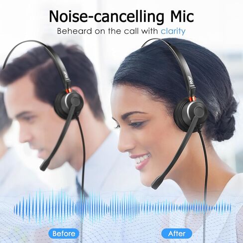 سماعة رأس ستيريو USB مع خاصية إلغاء الضوضاء البيئية (ENC)، ​​سماعة رأس سلكية مع ميكروفون، سماعة مركز الاتصال للكمبيوتر المحمول - أسود in Kuwait