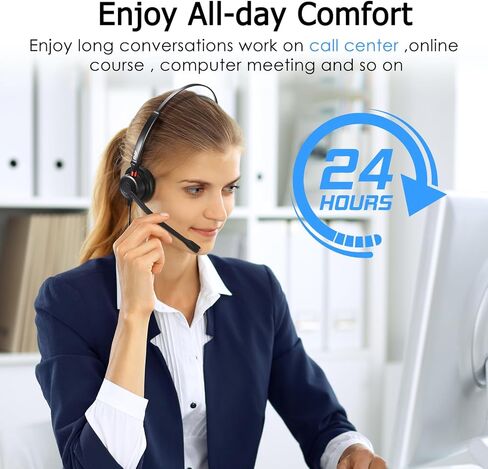 سماعة رأس ستيريو USB مع خاصية إلغاء الضوضاء البيئية (ENC)، ​​سماعة رأس سلكية مع ميكروفون، سماعة مركز الاتصال للكمبيوتر المحمول - أسود in Kuwait