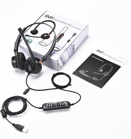 سماعة رأس ستيريو USB مع خاصية إلغاء الضوضاء البيئية (ENC)، ​​سماعة رأس سلكية مع ميكروفون، سماعة مركز الاتصال للكمبيوتر المحمول - أسود in Kuwait