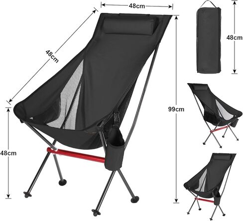 كرسي تخييم OKYUK، كرسي قابل للطي محمول عالي الظهر، هيكل من سبائك الألومنيوم بدرجة الطائرات، وسادة مدمجة، جيب جانبي وحقيبة حمل، مدمج وشديد التحمل لحقائب الظهر في الهواء الطلق (أخضر) in Kuwait