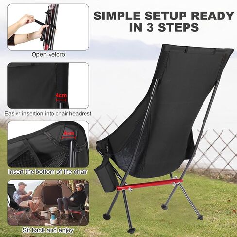 كرسي تخييم OKYUK، كرسي قابل للطي محمول عالي الظهر، هيكل من سبائك الألومنيوم بدرجة الطائرات، وسادة مدمجة، جيب جانبي وحقيبة حمل، مدمج وشديد التحمل لحقائب الظهر في الهواء الطلق (أخضر) in Kuwait