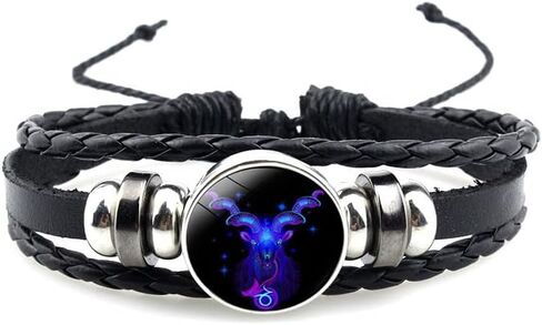 12 Constellation Bracelet Zodiac Constellation Bracelet Zodiac Signs Guardian Fluorescent Woven Leather Bracelet for Women Men Jewelry Gifts in Saudi Arabia