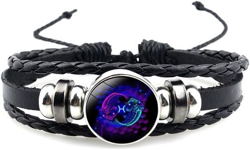 12 Constellation Bracelet Zodiac Constellation Bracelet Zodiac Signs Guardian Fluorescent Woven Leather Bracelet for Women Men Jewelry Gifts in Saudi Arabia