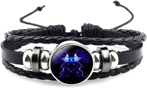 12 Constellation Bracelet Zodiac Constellation Bracelet Zodiac Signs Guardian Fluorescent Woven Leather Bracelet for Women Men Jewelry Gifts in Saudi Arabia