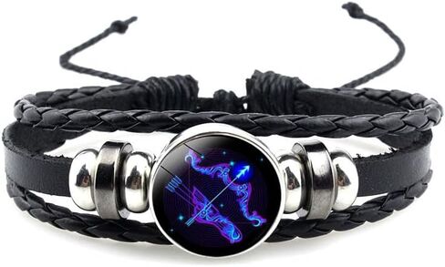 12 Constellation Bracelet Zodiac Constellation Bracelet Zodiac Signs Guardian Fluorescent Woven Leather Bracelet for Women Men Jewelry Gifts in Saudi Arabia