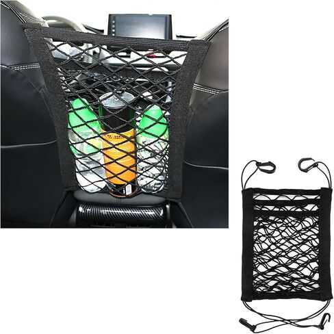منظم شبكي للسيارة مكون من 3 طبقات، حقيبة صندوق شبكية مرنة عالمية لحامل محفظة السيارة وحامل المناديل، حقيبة يد شبكية للجيب للسيارة، منظم سيارة متعدد الوظائف بين المقاعد in Kuwait