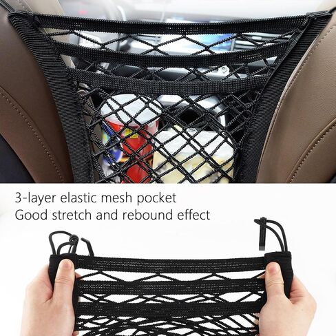 منظم شبكي للسيارة مكون من 3 طبقات، حقيبة صندوق شبكية مرنة عالمية لحامل محفظة السيارة وحامل المناديل، حقيبة يد شبكية للجيب للسيارة، منظم سيارة متعدد الوظائف بين المقاعد in Kuwait