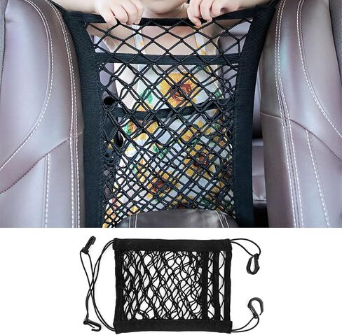 منظم شبكي للسيارة مكون من 3 طبقات، حقيبة صندوق شبكية مرنة عالمية لحامل محفظة السيارة وحامل المناديل، حقيبة يد شبكية للجيب للسيارة، منظم سيارة متعدد الوظائف بين المقاعد in Kuwait