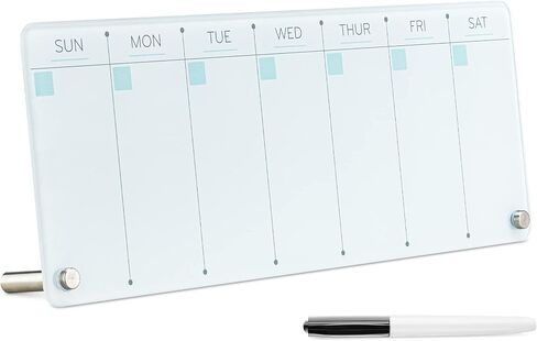 Navaris Weekly Whiteboard Planner - Small Dry Erase Glass Whiteboard to Do Calendar for Office Desk - Dry Erase Schedule Board - 16 x 6 Inches in Saudi Arabia