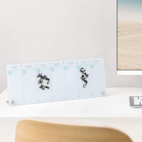 Navaris Weekly Whiteboard Planner - Small Dry Erase Glass Whiteboard to Do Calendar for Office Desk - Dry Erase Schedule Board - 16 x 6 Inches in Saudi Arabia